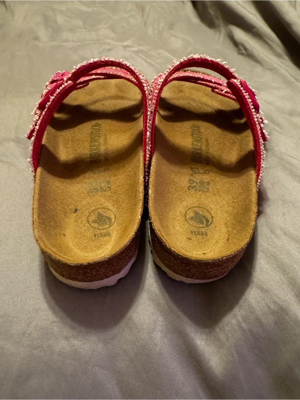 Birkenstock Hot Pink Frayed Double-Strap Sandals 39 - Picture 3 of 7